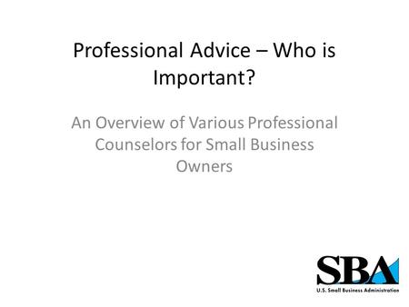 Professional Advice – Who is Important? An Overview of Various Professional Counselors for Small Business Owners.