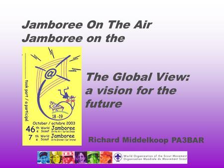 Jamboree On The Air Jamboree on the Internet The Global View: a vision for the future Richard Middelkoop PA3BAR.