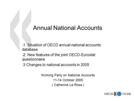 1 Annual National Accounts  1. Situation of OECD annual national accounts database  2. New features of the joint OECD-Eurostat questionnaire  3 Changes.