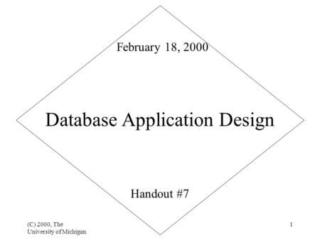 (C) 2000, The University of Michigan 1 Database Application Design Handout #7 February 18, 2000.