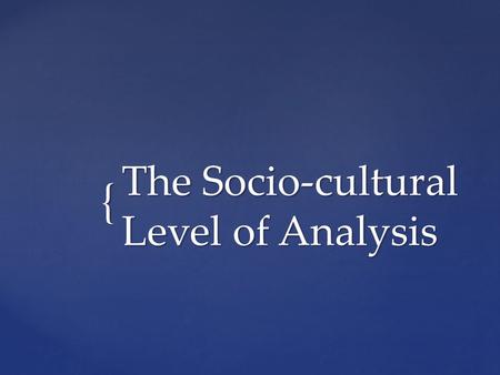 The Socio-cultural Level of Analysis