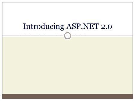 Introducing ASP.NET 2.0. Internet Technologies WWW Architecture Web Server Client Server Request Response Network HTTP TCP/IP PC/Mac/Unix + Browser (IE,