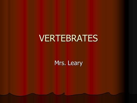 VERTEBRATES Mrs. Leary. Shared Characteristics Backbones with spinal cord Backbones with spinal cord Muscular system Muscular system Central nervous system.