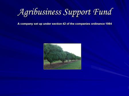 Agribusiness Support Fund A company set up under section 42 of the companies ordinance 1984.