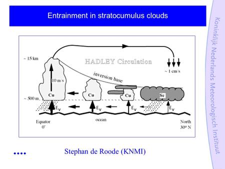 Stephan de Roode (KNMI) Entrainment in stratocumulus clouds.