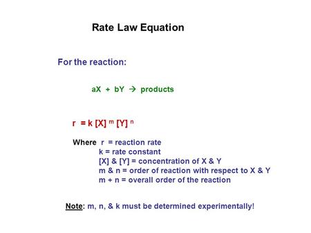 Rate Law Equation For The Reaction Ax By Products R K X M Y N Where R Reaction Rate K Rate Constant X Y Concentration