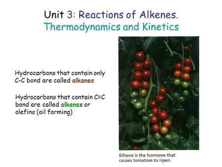 Unit 3: Reactions of Alkenes. Thermodynamics and Kinetics