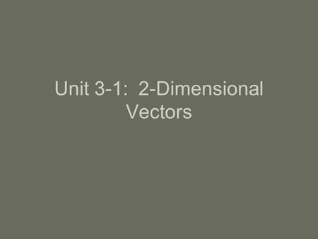 Unit 3-1: 2-Dimensional Vectors. A vector is any quantity that has both magnitude and direction. A 2-Dimensional vector is drawn at some angle with the.