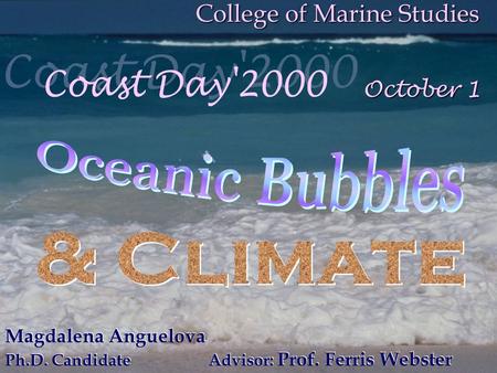 October 1 Magdalena Anguelova Ph.D. Candidate Advisor: Prof. Ferris Webster College of Marine Studies.