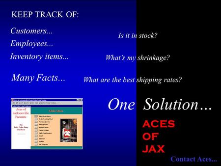 Employees... Customers... Many Facts... Inventory items... What are the best shipping rates? Is it in stock? What’s my shrinkage? One Solution… KEEP TRACK.