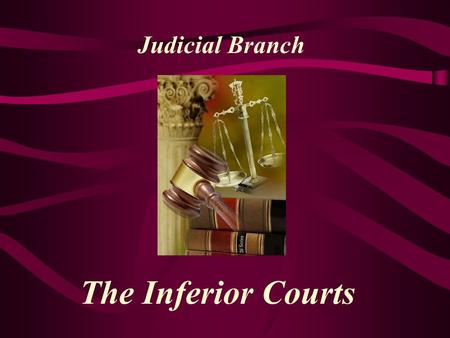 The Inferior Courts Judicial Branch Inferior Courts Lower federal courts created by congress in the Judiciary Act of 1789 –Currently 94 of them –89 federal.