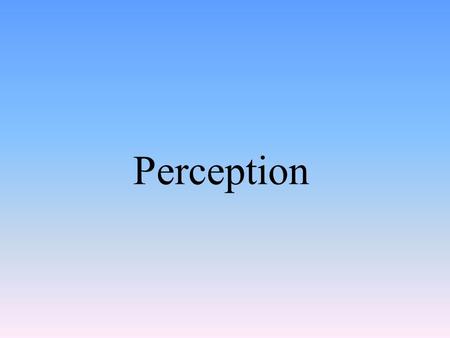 Perception. The process of organizing and interpreting sensory information.