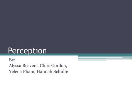 Perception By: Alyssa Beavers, Chris Gordon, Yelena Pham, Hannah Schulte.