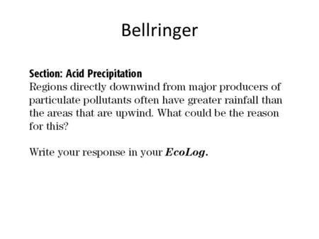 Bellringer. Acid precipitation is precipitation, such as rain, sleet, or snow, that contains a high concentration of acids, often because of the pollution.