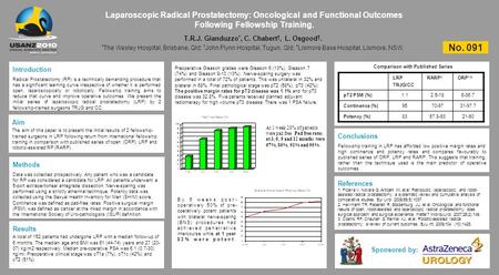 Laparoscopic Radical Prostatectomy: Oncological and Functional Outcomes Following Fellowship Training. Introduction Radical Prostatectomy (RP) is a technically.