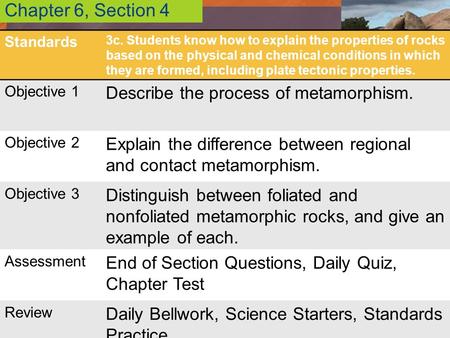 Chapter 6, Section 4 Describe the process of metamorphism.
