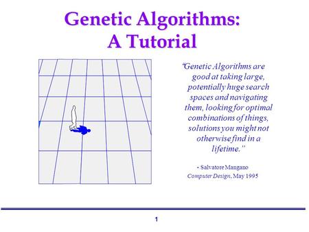 1 “Genetic Algorithms are good at taking large, potentially huge search spaces and navigating them, looking for optimal combinations of things, solutions.