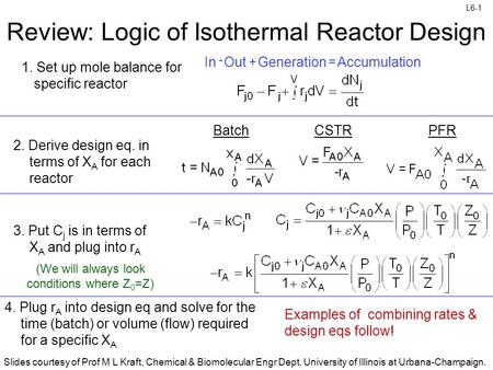Review: Logic of Isothermal Reactor Design