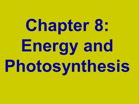 Chapter 8: Energy and Photosynthesis