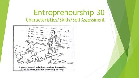 Entrepreneurship 30 Characteristics/Skills/Self Assessment