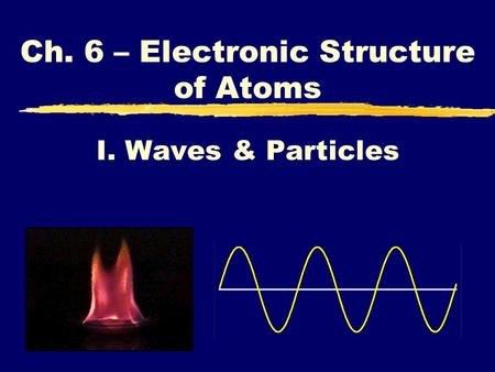 I. Waves & Particles Ch. 6 – Electronic Structure of Atoms.