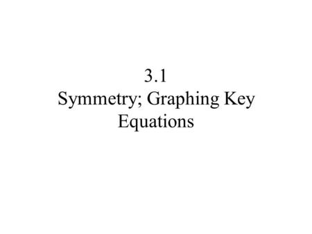 3.1 Symmetry; Graphing Key Equations. Symmetry A graph is said to be symmetric with respect to the x-axis if for every point (x,y) on the graph, the point.