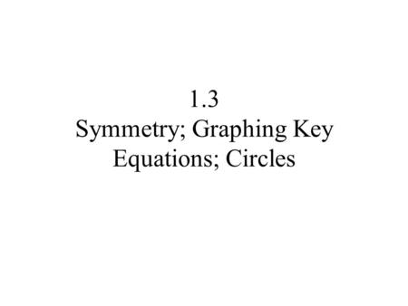 1.3 Symmetry; Graphing Key Equations; Circles