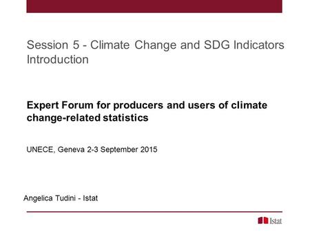 Session 5 - Climate Change and SDG Indicators Introduction Angelica Tudini - Istat Expert Forum for producers and users of climate change-related statistics.