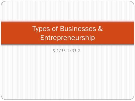 5.2/33.1/33.2 Types of Businesses & Entrepreneurship.