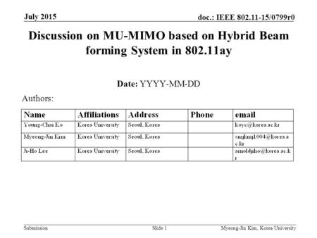 Discussion on MU-MIMO based on Hybrid Beamforming System in ay