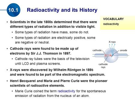 Scientists in the late 1800s determined that there were different types of radiation in addition to visible light. Some types of radiation have mass, some.