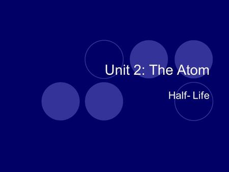 Unit 2: The Atom Half- Life. Half Life The time required for one half of the nuclei of a radioactive isotope sample to decay to atoms of a new element.