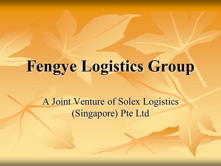 Fengye Logistics Group A Joint Venture of Solex Logistics (Singapore) Pte Ltd.