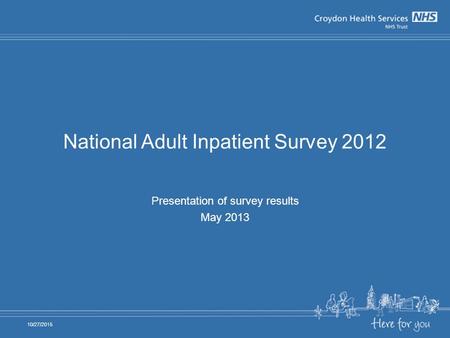 National Adult Inpatient Survey 2012 Presentation of survey results May 2013 10/27/2015.