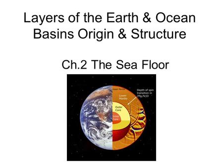 Layers of the Earth & Ocean Basins Origin & Structure Ch.2 The Sea Floor.