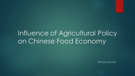 Influence of Agricultural Policy on Chinese Food Economy TINGSI WANG.