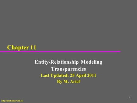 1 Chapter 11 Entity-Relationship Modeling Transparencies Last Updated: 25 April 2011 By M. Arief