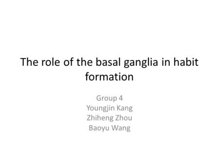 The role of the basal ganglia in habit formation Group 4 Youngjin Kang Zhiheng Zhou Baoyu Wang.