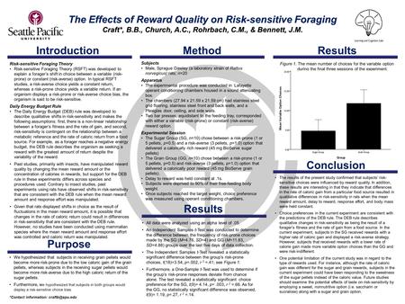 Introduction The Effects of Reward Quality on Risk-sensitive Foraging Craft*, B.B., Church, A.C., Rohrbach, C.M., & Bennett, J.M. All data were analyzed.