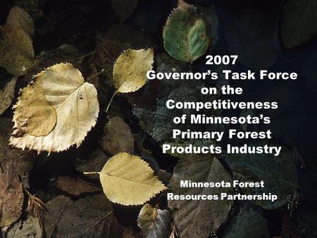 2007 Governor’s Task Force on the Competitiveness of Minnesota’s Primary Forest Products Industry Minnesota Forest Resources Partnership.
