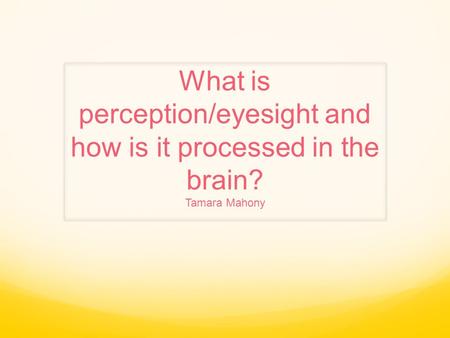 What is perception/eyesight and how is it processed in the brain? Tamara Mahony.