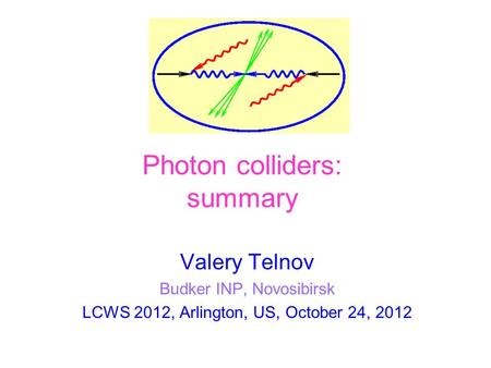 Valery Telnov Budker INP, Novosibirsk LCWS 2012, Arlington, US, October 24, 2012 Photon colliders: summary.