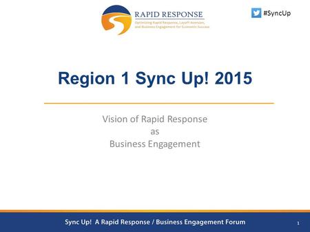 Region 1 Sync Up! 2015 Vision of Rapid Response as Business Engagement 1 #SyncUp.
