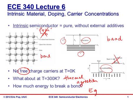 ECE 340 Lecture 6 Intrinsic Material, Doping, Carrier Concentrations