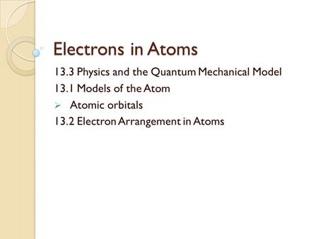 Electrons in Atoms 13.3 Physics and the Quantum Mechanical Model