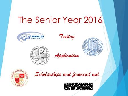 Testing Application Scholarships and financial aid The Senior Year 2016.