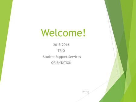 Welcome! 2015-2016 TRIO -Student Support Services ORIENTATION 10/27/2015.