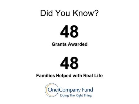 Did You Know? 48 Grants Awarded 48 Families Helped with Real Life.