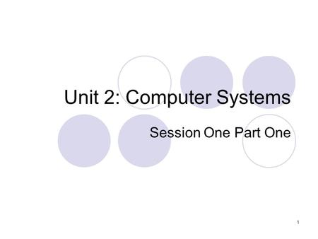 1 Unit 2: Computer Systems Session One Part One. 2 Aims: Discussion into what will be covered in this unit. Assessment Understand the basic principles.