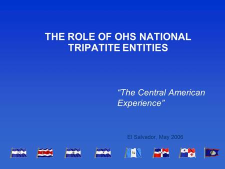 THE ROLE OF OHS NATIONAL TRIPATITE ENTITIES “The Central American Experience” El Salvador, May 2006.